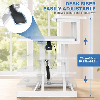 37" Height Adjustable Standing Desk Converter, 4.9" to18.5 Height Adjustable Sit Stand Up Desk Riser with Secondary Desks, Desktop Workstation Riser for Home Office Computer Laptop, White - color: White