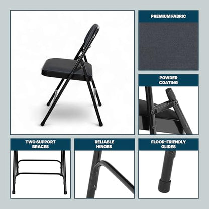 OEF Furnishings OEF2200 Series Heavy-Duty Premium Fabric Padded Upholstery Double-Hinged Folding Chairs (4-Pack, Classic Black) - color: Black