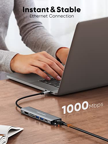 CableCreation 7-in-1 USB C Hub Adapter with 1Gbps Ethernet,4K@60Hz HDMI | 2 USB 3.0 Ports,100W PD, Lightweight, SD/TF Cards Reader for Steam Deck MacBook Pro/Air, iPad Pro - color: 4K/60Hz 7 in 1