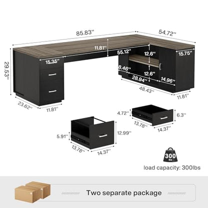 Tribesigns 85.8-Inch L-Shaped Executive Desk, Extra Large Home Office Desk - color: Grey & Black