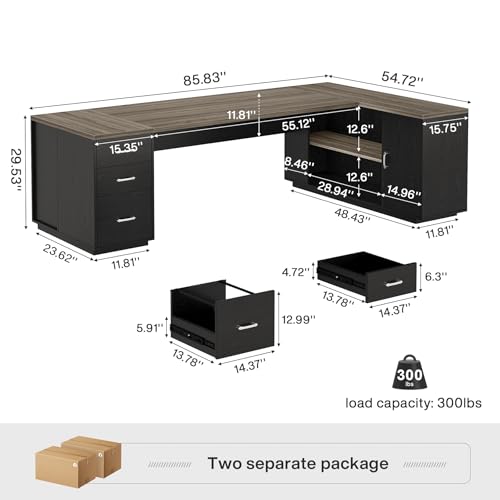 Tribesigns 85.8-Inch L-Shaped Executive Desk, Extra Large Home Office Desk - color: Grey & Black