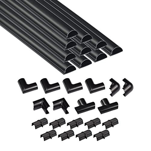 D-Line 157in Cord Cover Kit, Self-Adhesive Wire Hiders, Cable Raceway to Hide Wires on Wall, Electrical Cable Management - 10x 15.7 Lengths & 19 Accessories - 1.18" (W) x 0.59" (H) - Black - color: Black, size: 1.18in (W) x 0.59in (H)