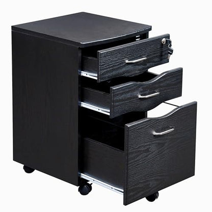 3‑Drawer Rolling File Cabinet w/ Lock, Under‑Desk Storage & Wheels,Espresso | Rolling 3‑drawer file cabinet with lock, wheels, mobile storage ideal for under‑desk use in home office, espresso brown