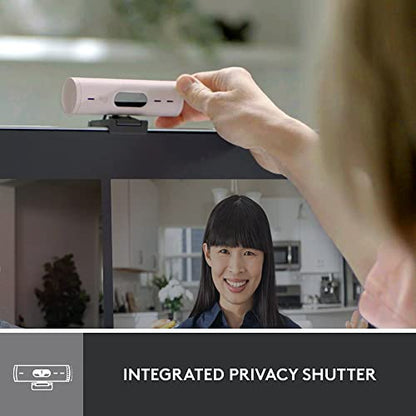 Logitech Brio 500 Full HD 1080p Webcam with Auto Light Correction, Dual Noise Reduction Mics, Privacy Cover, Works with Teams, Meet, Zoom - Rose | Auto light correction, dual noise-reduction mics, privacy cover, auto framing, 90-degree field of view - col