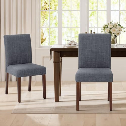 Upholstered Parsons Dining Chairs Set of 2, Modern Dining Room Chairs with Back, Fabric Kitchen Side Chairs with Wood Legs for Dinner Farmhouse Restaurant, Dark Grey - color: Dark Grey, size: Set of 2