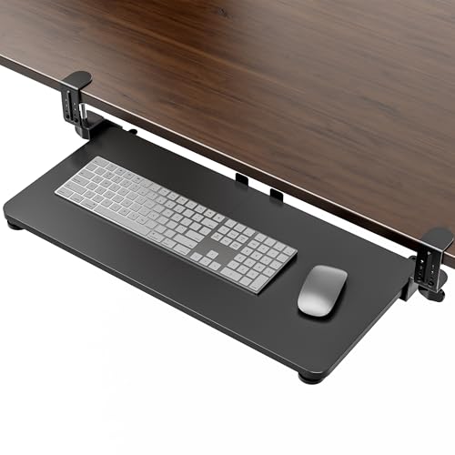 Large Keyboard Tray Under Desk, Pull Out Keyboard & Mouse Tray for Typing | Extra Sturdy Adjustable C Clamp Mount, 25.6(31.5 Including Clamps) x 11.8 Inch Slide Out Platform Computer Keyboard Drawer - color: Black, size: 25.6" x 11.8"(Large)