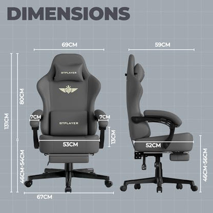 GTPLAYER Big and Tall Gaming Chair 400lbs Heavy Duty Office Chair with Footrest, High Back Pocket Spring Ergonomic Computer Chair for Adults, Wide Seated Cushion with Linkage Armrests, Leather Grey - color: Dark Grey