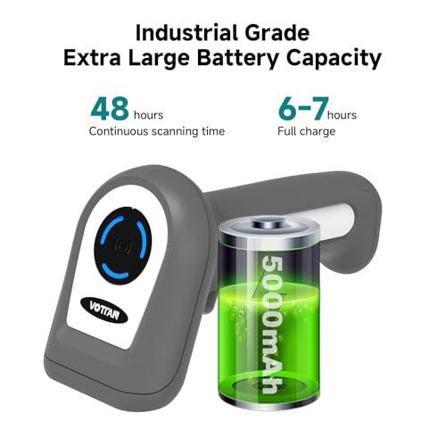 VOTTAN Wireless 1D Barcode Scanner, 5000mAh High-Capacity Battery, UPC EAN Febraban Handheld Barcode Reader