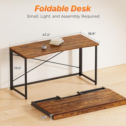 Huuger Folding Desk for Small Spaces, 47.2 Inch Foldable Computer Table - color: Rustic Brown, size: 18.9"D x 47.2"W