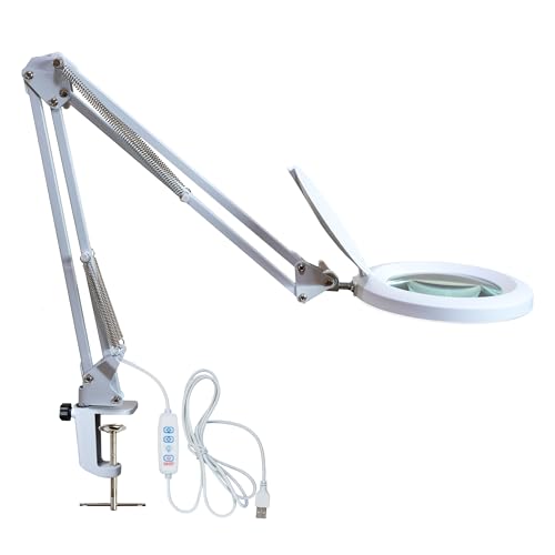 Neatfi LED Magnifying Lamp with Clamp | 2.25x Magnification | 120 SMD LEDs | 1,200 Lumens | 12W | Adjustable Color Temperature Desk Lamp Magnifier (White-3, 5-Diopter) - color: White-3, size: 5-Diopter