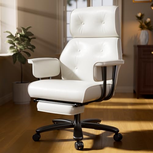 SeekFancy Reclining Criss Cross Office Chair with Wheels & Arms, White - color: White