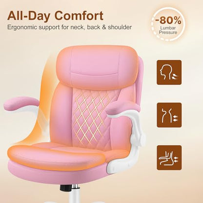 Office Desk Chair, Pink Ergonomic Computer Chair with Dual-Layer Support - color: Pink