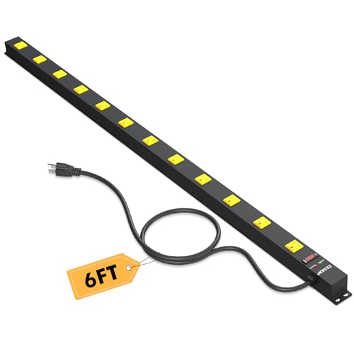 12 Outlet Long Power Strips Wide-Spaced Outlets with 6ft Cord Power Strip | Heavy Duty Industrial Power Strip Surge Protector Overload 2100J Protection for Garage Workshop Office Home ETL Certified - size: 6FT