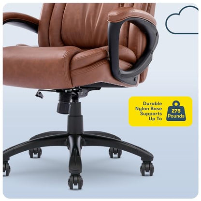 Serta Ergonomic Executive Office Chair with Lumbar Support, Leather Chair | Garret, Back Pain Relief, Foam Seat Cushion, Padded Arms, Adjustable Height and Reclining, Office Chair with Wheels, Cognac - color: Cognac