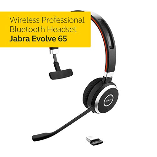 Jabra Evolve 65 UC Wireless Headset, Mono – Includes Link 370 USB Adapter – Bluetooth Headset with Industry-Leading Wireless Performance, Passive Noise Cancellation, All Day Battery - size: Single-ear, USB-A Dongle, style: All Platforms