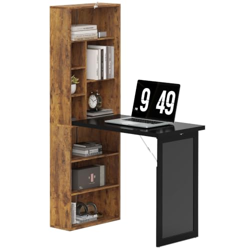 HOMCOM Foldable Desk Wall Mounted Convertible Table, Rustic Brown - color: Rustic Brown