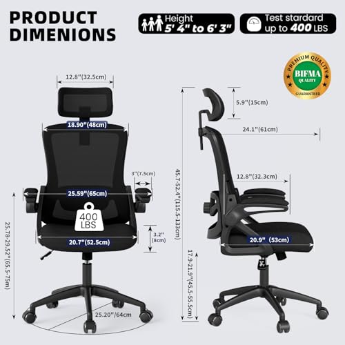 Ergonomic Office Chair Desk Chair with Adjustable Lumbar Support - color: Black-black