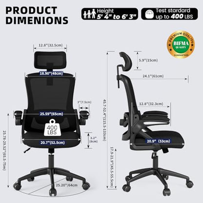 Ergonomic Office Chair Desk Chair with Adjustable Lumbar Support - color: Black-black