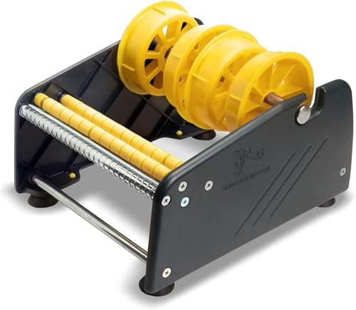 MDJ by Excell Manual Label Sticker Dispenser with 4 Suction Cups Base for Tabletop, Adjustable holder for multiple rolls for Office, Home, School, Warehouse, Easy Peel Off, Fits up to 6.5" Wide Labels - size: 6" Wide w/ Plastic Frame