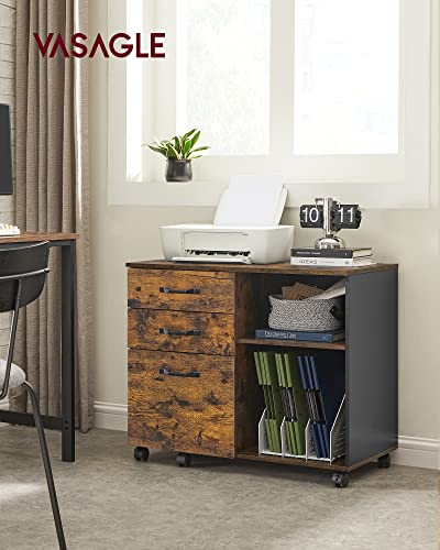 VASAGLE 3-Drawer Lateral File Cabinet, Home Office Printer Stand - color: Rustic Brown + Ink Black, size: 3 Drawers