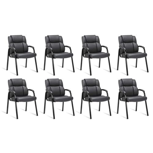 CLATINA Black Guest Chair with Arms, Office Reception Chairs for Conference and Waiting Room, Ergonomic Leather Visitor Desk Chair No Wheels Side Office Home Chairs, 8PK - color: Black, size: 8PK