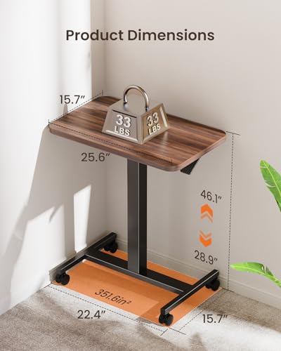 ErGear Mobile Small Standing Desk, Enhanced Adjustable Height Computer Workstations, Portable Rolling Laptop Desk with 4 Lockable Wheels for Home Office & Classroom, Deep Walnut