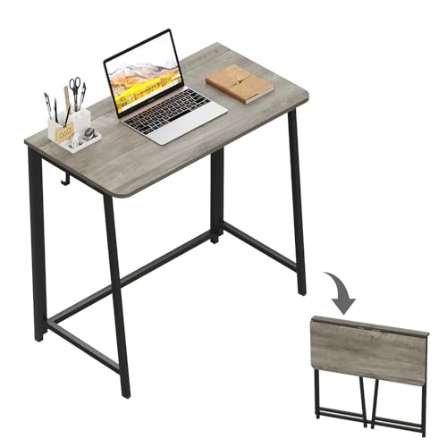 WOHOMO Folding Desk 31.5" Foldable Computer Table for Small Spaces GrayWash | Easy Assembly and Fold, Sturdy Home office desks for Study Bedroom Dorm Space Saving Writing Work Apartment - color: Graywash, size: Small Size:31.5 x 15.7