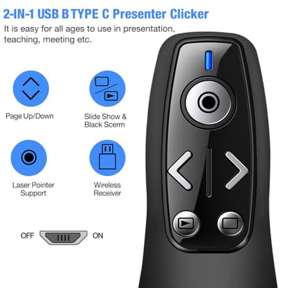 ELISWEEN Wireless Presenter with Carry Case, Presentation Clicker with Protective Storage Bag, Presentation Remote for Powerpoint, Mac, Computer, Laptop - color: Black+Case