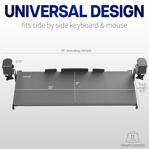 VIVO Small Clamp-on Computer Keyboard and Mouse Under Desk Slider Tray, 20 x 11 inch Pull Out Platform Drawer, Light Wood, MOUNT-KB05ES-A | Keyboard Tray for Typing, Slide Out Platform, Extra Sturdy C-Clamp Mount System, Computer Drawer, White Frame - col