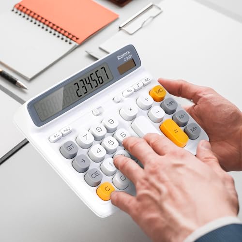 Comix Desk Calculator with 12 Digits Large LCD Display, Solar Battery Dual Power, Large Computer Keys Basic Calculator for Home Office School - color: Gray