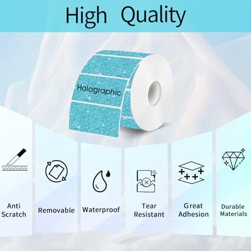 3x2 Inch Holographic Thermal Labels, Glitter Blue Thermal Sticker Labels, Waterproof Thermal Printer Stickers for Price, Barcode, Name, Custom Logo Design, 200 Pcs/Roll - color: Holographic Blue, size: 2*3 inch/1 roll