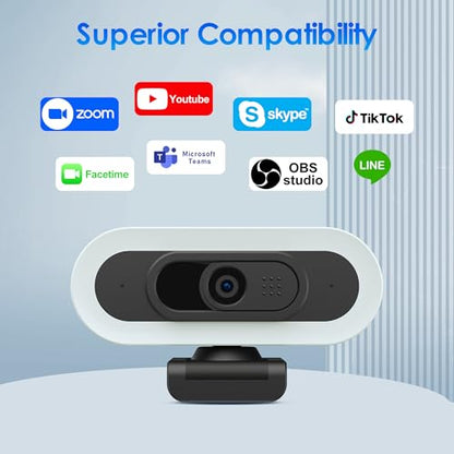 saylas 2K Webcam with Lights, HD Webcam for PC, 2K@60FPS Web cam with Microphone, 65° FOV, Autofocus, Noise Cancellation, Privacy Cover, Web Camera for Computer/Laptop, USB Streaming Computer Camera - color: 2K with light/65° FOV
