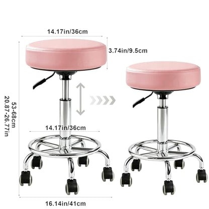 500lb heavy-duty Rolling Stool with Wheels,9.5cm thick Comfort cushion - color: Pink-2
