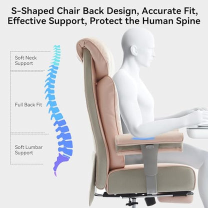 Efomao Big & Tall Pink Executive Office Chair 400lbs, Extra Wide 23.2" PU Leather Desk Chair for Women with Footrest, Pocket Spring & Adjustable Arms for Home Office - color: 3060-pink