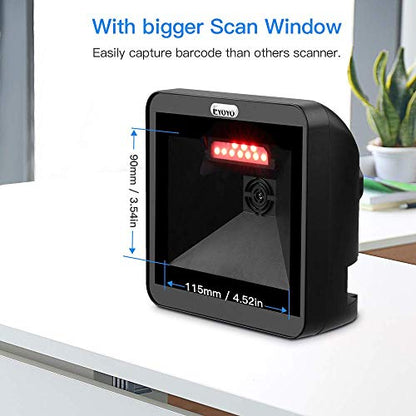 Eyoyo Omnidirectional Desktop Hands-Free Automatic 1D 2D QR Barcode Scanner | Big Scan Window Barcode Reader, Read PDF417 on ID Card, Driver's License, Passport, for Supermarket Library Retail Store