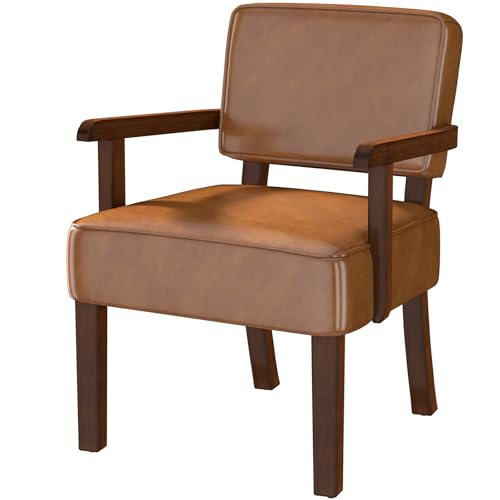 FAGAGA Faux Leather Accent Chair, Mid-Century Armchair with Wood Frame | Upholstered Living Room Chair, Comfy Reading Chair for Bedroom, Waiting Room, Home Office, Easy Assembly, Brown - color: Faux Leather Brown, size: One Chair
