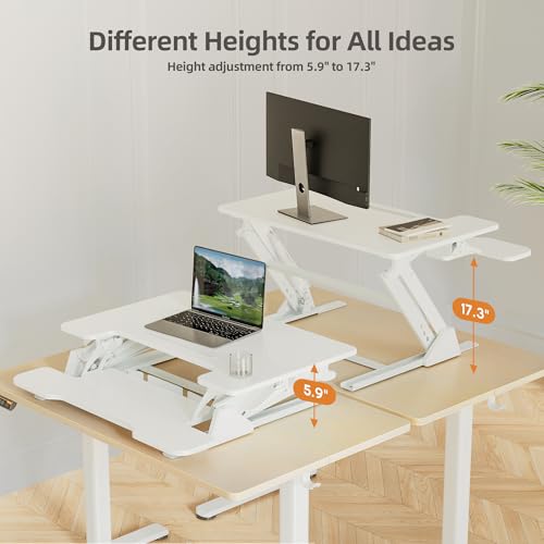 Claiks Standing Desk Converter 36In Height Adjustable Sit Stand Riser White | 5.9-17.3 inch height range, 33 lbs desktop capacity, ergonomic Z-lift structure, smooth pneumatic lift - color: White, size: 36 inch