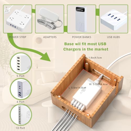 Pezin & Hulin Bamboo Charging Stand, Dock Organizer for Multi Devices, Cell Phone, Tablets, Smart Watch, with Pack 5 Cables, No Power Charger Block - color: Without Charger