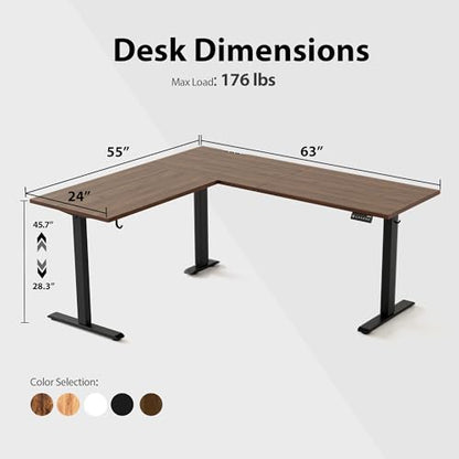 Agilestic 63 x 55 Inch L Shaped Electric Standing Desk, Dark Walnut - color: Dark Walnut, size: 63x55 Inch