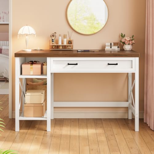 SEDETA 40" Farmhouse Small Desk with Drawers for Small Space, Bedroom - color: White