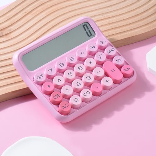 Mechanical Switch 12-Digit Pink Calculator - Large LCD Display, Big Buttons, Desktop, Cute, For Everyday Use - color: pink