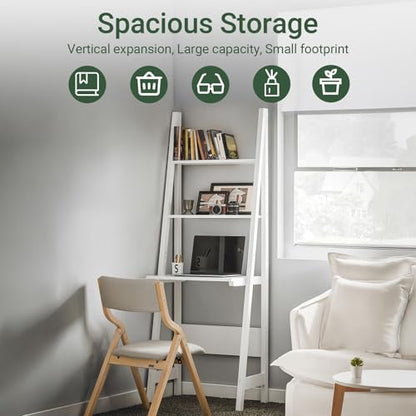 Haotian Ladder Desk with Shelves, Wall Desk for Small Space, Secretary Desk Workstation Dresser Shelf Freestanding Bookshelf, White FRG60-W | Freestanding Bookcase Desk for Storage & Study in Small Space, FRG60-W - size: Ladder Desk