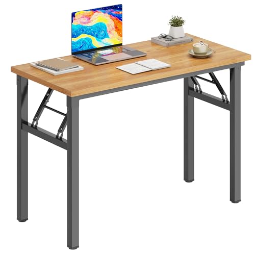 DlandHome 31.5 Inch Small Folding Computer Desk for Home Office, Teak Black - color: Teak + Black, size: 31.5 Inches
