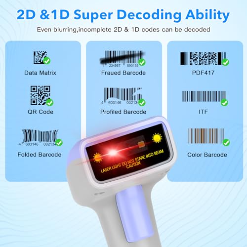 2D Barcode Scanner USB Wired Virtual COM Handheld Automatic QR Data Matrix PDF417 Maxi IMB bar Codes Imager Global Shutter Computer Screen Scan for Windows Mac and Linux PC POS - color: 2D QR Blue white