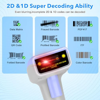 2D Barcode Scanner USB Wired Virtual COM Handheld Automatic QR Data Matrix PDF417 Maxi IMB bar Codes Imager Global Shutter Computer Screen Scan for Windows Mac and Linux PC POS - color: 2D QR Blue white