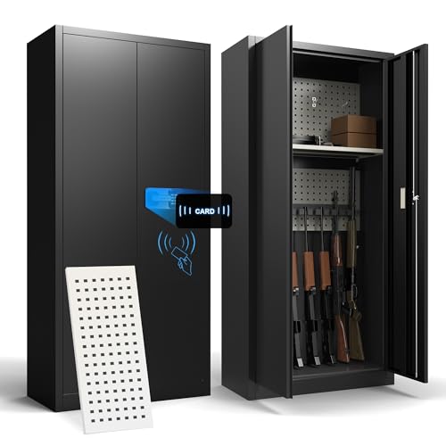 70.08" Tall Black Metal Garage Storage Cabinet with Digital Keypad, Adjustable Shelves,Hooks, Metal Cabinet with Rust Resistant, Locking Storage Cabinet with Doors and Shelves for Home, Office, Garage