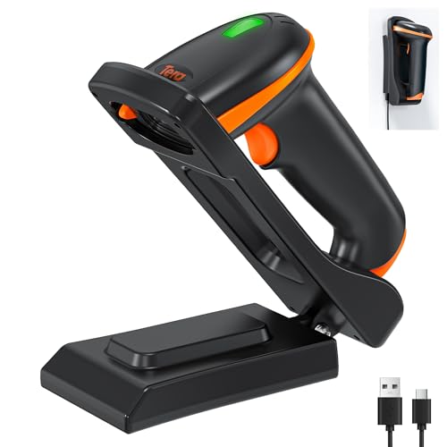 Tera Barcode Scanner with Folding Stand: 1D 2D QR Wireless Reader, D5100-CR | Charging Cradle, 2.4G Wireless, USB Wired, Wall Mountable, Adjustable Angle, IP54, Vibration Alert, Warehouse Retail School - color: Black