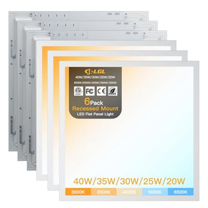2x2 LED Flat Panel Light,Selectable 5CCT,0-10V Dimmable,5200LM,6Pack - size: 2x2FT-6pack