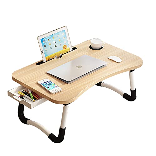 23.6" Lap Desk with Storage Drawer, Holders for Cup and Tablet - color: Walnut