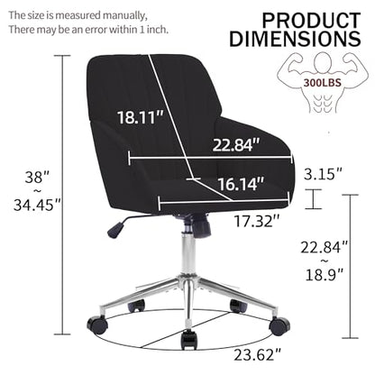 YITAI Velvet Office Desk Chair with Wheels and Silver Base,Modern Height Adjustable 360 Degree Swivel Upholstered Vanity Chairs with Arms for Living Room Bedroom, Study,Black - color: Silver Black